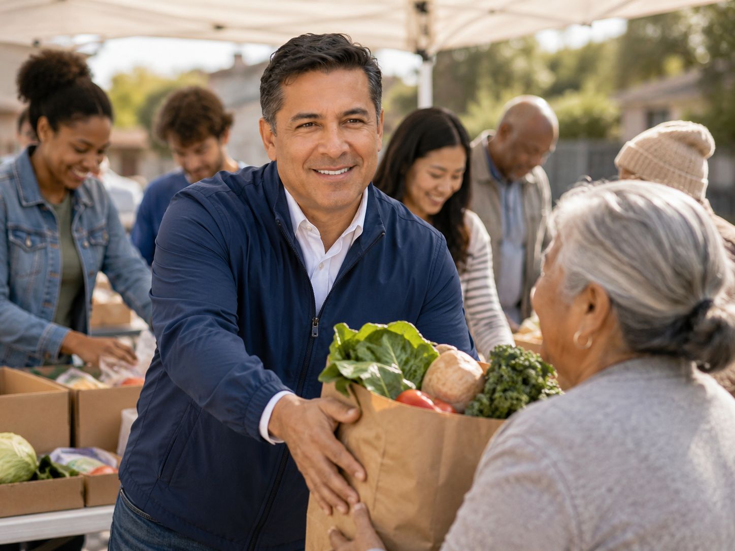 Carlos Mendez with neighbors