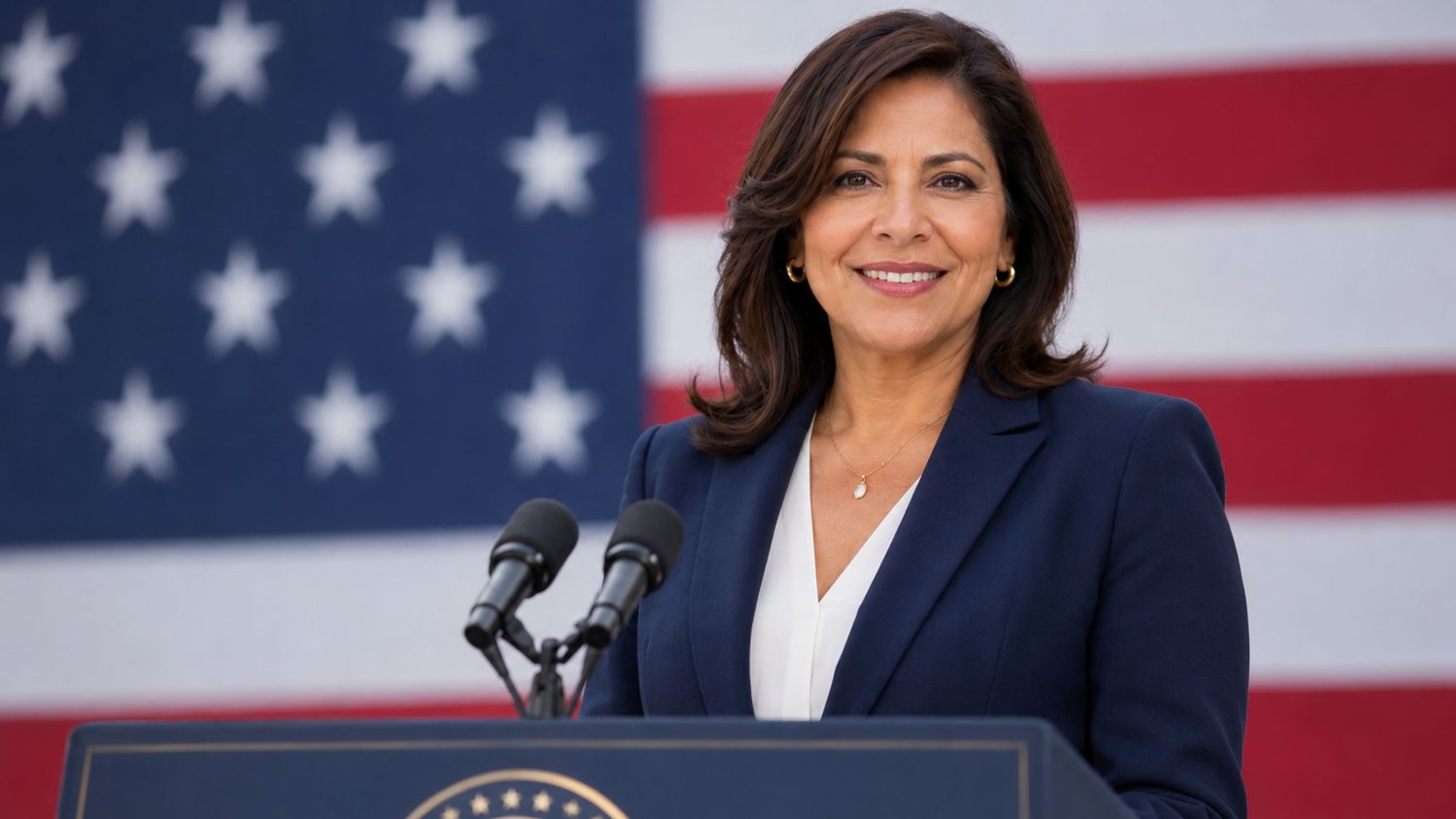 Lucia Garcia speaking at podium